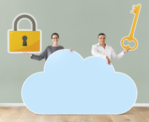 109479253 - people holding cloud and security icons